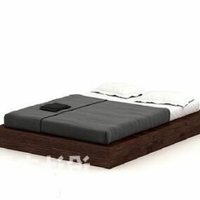 Black White Wooden Double Bed 3d model