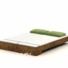 Простая двуспальная кровать с зеленой подушкой