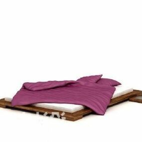 3д модель низкой двуспальной кровати с фиолетовым матрасом