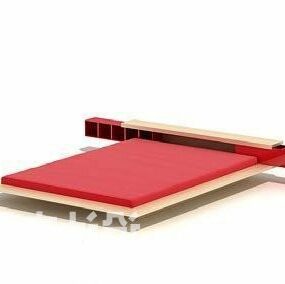 Red Double Bed Minimalist 3d model