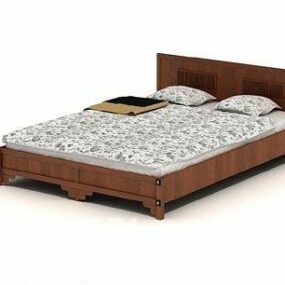 Mẫu 3d giường đôi gỗ nâu hiện đại