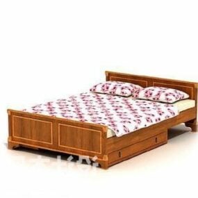 American Double Bed Antique Style 3d model