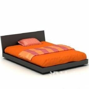 Doppelbett, orangefarbenes 3D-Modell