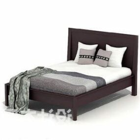 Tempat Tidur Double Kayu Gelap Dengan Kasur model 3d