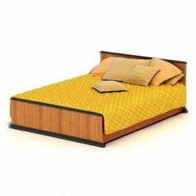 3d модель дерев'яного двоспального ліжка Жовтий тканинний матрац