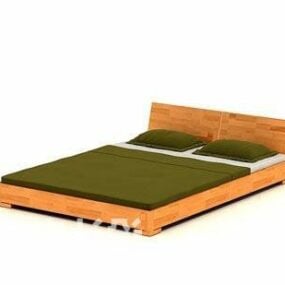 Simple Double Bed Wooden Frame 3d model
