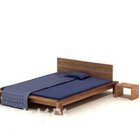 미니멀리스트 더블 침대 보라색 매트리스 3d 모델