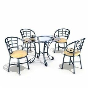 Iron Glass Table And Iron Chair Combination 3d model