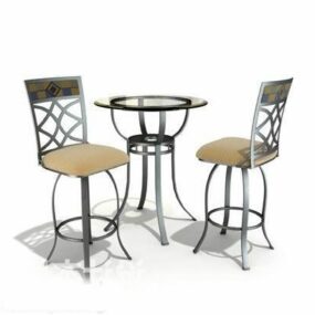 Kulatý stůl a barová židle Kombinace 3D modelu