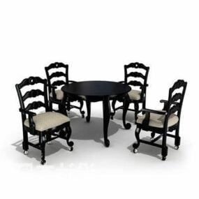 Antyczny okrągły stół i kombinacja 4 krzeseł Model 3D