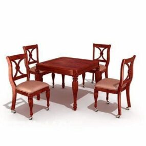 Red Wood Table And Chair Combination 3d model