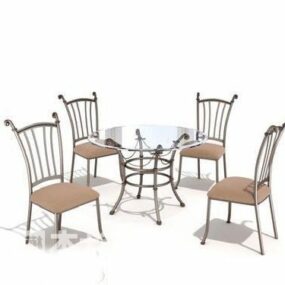 Okrągły stolik kawowy i zestaw żelaznych krzeseł Model 3D