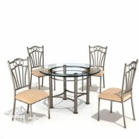 Restaurant glazen tafel en stoel set 3D-model