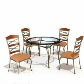 Okrągły stolik kawowy i zestaw krzeseł Model 3D