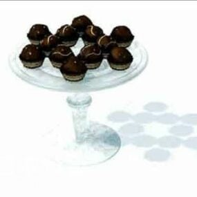 Çikolatalı Kek ile Dekorasyon Yemek Tabağı 3D model
