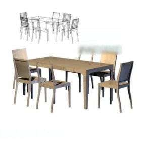 میز ناهارخوری و 6 صندلی چوبی مدل سه بعدی