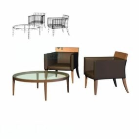 Kahvi pyöreä pöytä ja nojatuoli 3d-malli