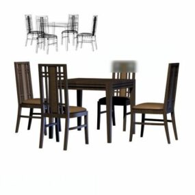 میز ناهارخوری و 4 صندلی چوبی مدل سه بعدی