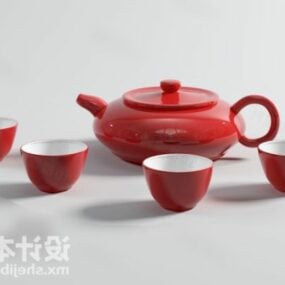 Bule de chá vermelho com xícara modelo 3d