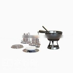 Küchenutensilien, silbernes Esstischset, 3D-Modell