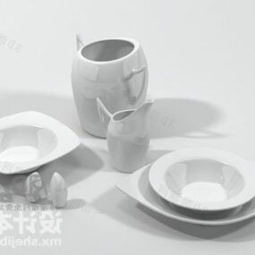 ボウル付きセラミック食器3Dモデル