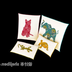 Cushion With Animal Illustration 3d model