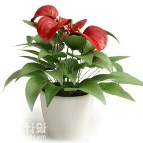 White Potted Plant With Flower 3d model