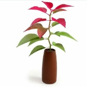 Decorazione dell'albero della pianta in vaso a foglia rosa Modello 3d