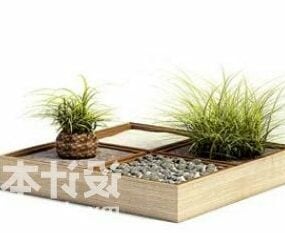 日本の四角い鉢植えの植物3Dモデル