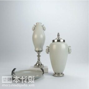 白色花瓶，黑色碗，餐具装饰3d模型