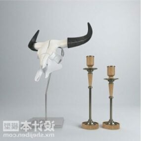 牛の角の彫刻を飾る食器3Dモデル