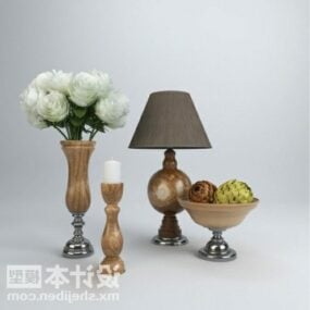 Golden Flower Pot With Table Lamp And Vase 3d model