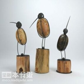 Wood Bird Sculpture Decorating Furniture 3d model