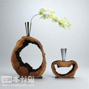 原木雕塑餐具装饰3d模型