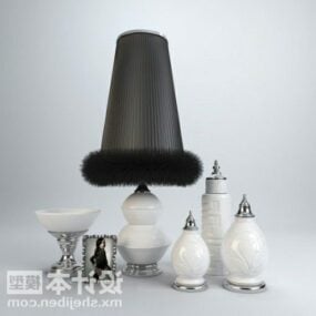 Elegant White Vase Tableware Set With Lamp 3d model