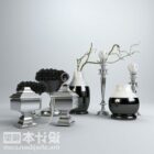 黒と白の花瓶の食器を飾る