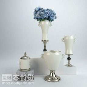 Flower Potted With Ceramic Vase Decorative 3d model
