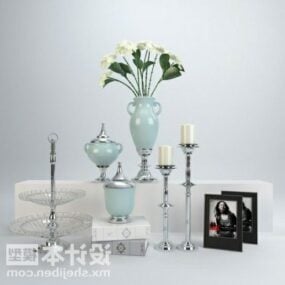 Vase de vaisselle de luxe et plante à fleurs en pot modèle 3D