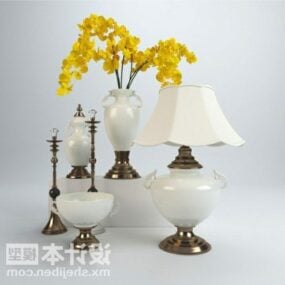 식기 램프 꽃병과 꽃 화분 3d 모델