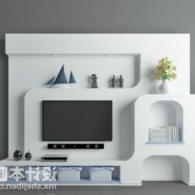 White Tv Background Wall Furniture 3d model