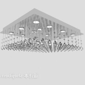 Τετράγωνο Φωτιστικό Οροφής Πολυέλαιος Ασημί Κρυστάλλινο 3d μοντέλο