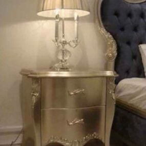 Silver Bedside Table With Table Lamp 3d model