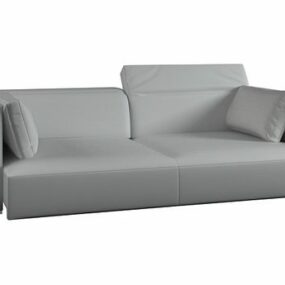 3д модель двуспального дивана для гостиной из серой ткани
