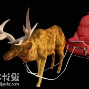 3д модель северного оленя с санями Санта-Клауса