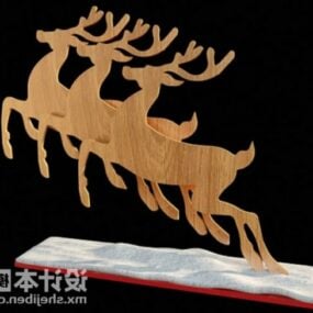 New Year Wood Deer Sculpture 3d model