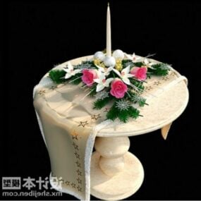 Round Marble Table With New Year Decorating 3d model