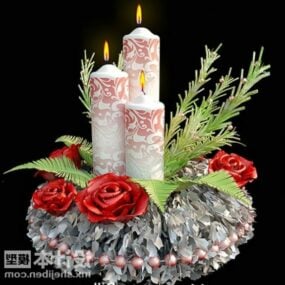 New Year Candle With Flower Set 3d model