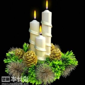 Candles Set With Flower New Year Holiday 3d model