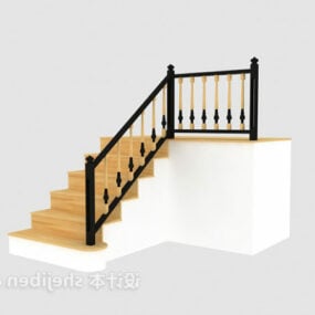 L Shaped Wood Stair 3d model