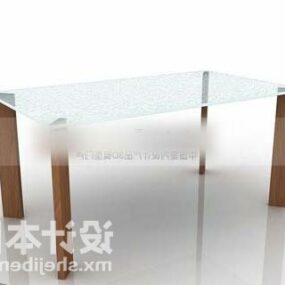 Rectangular Glass Coffee Table Wood Legs 3d model
